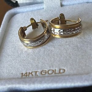 14 karat gold and silver small hoop earrings